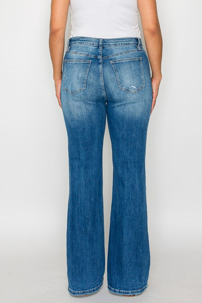 Medium Blue Full Size Distressed High Rise Jeans with Pockets