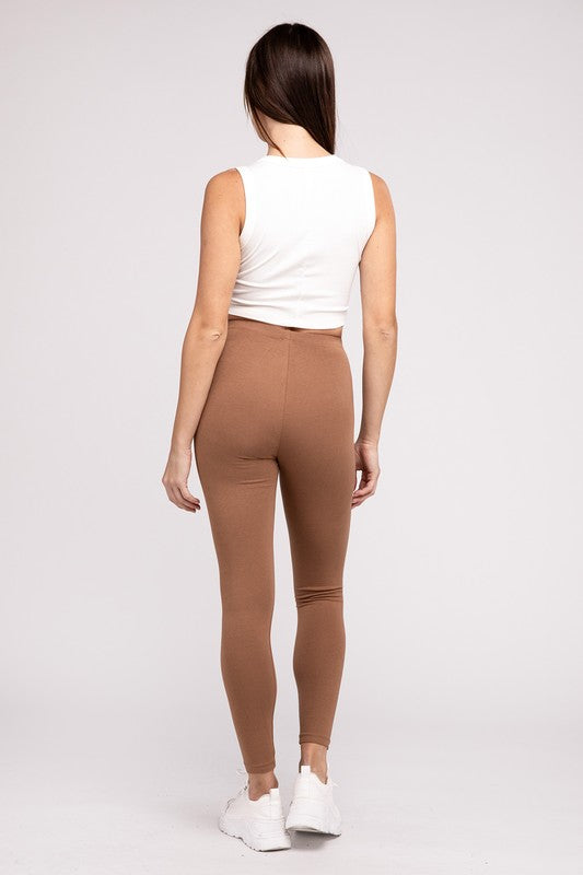 Premium Cotton Elastic Waist Fitted Full-Length Leggings