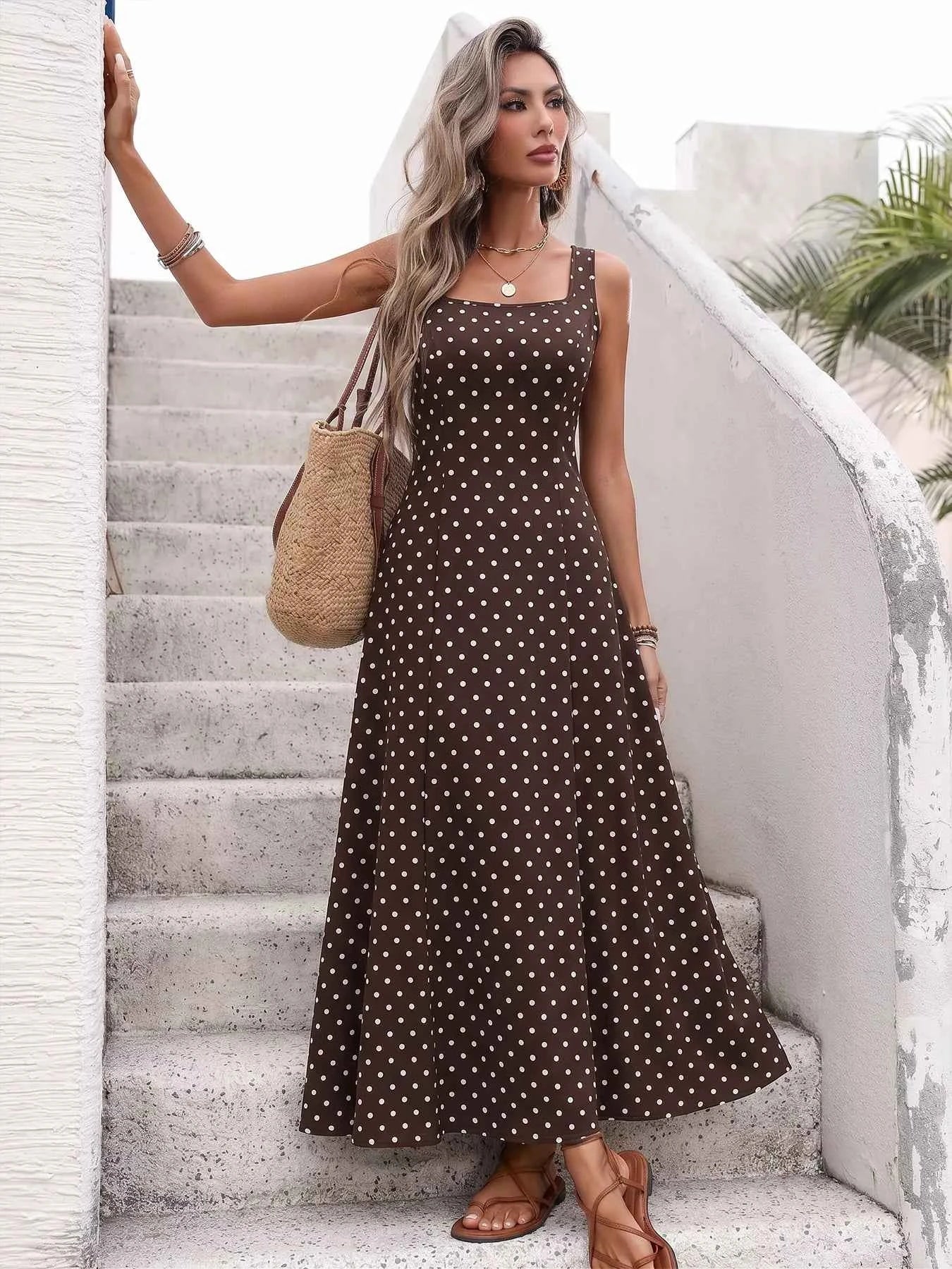 Polka Dot Sleeveless Maxi Dress