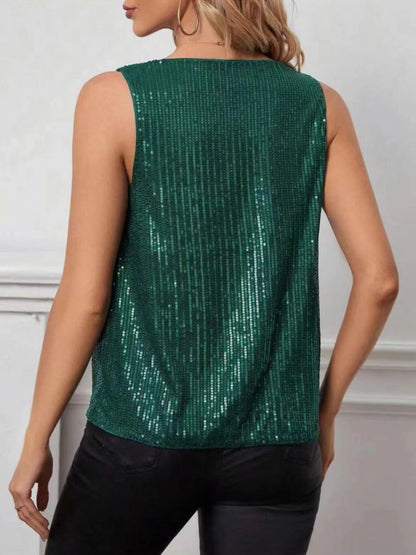 Sequin Cowl Neck Sleeveless Tank Top