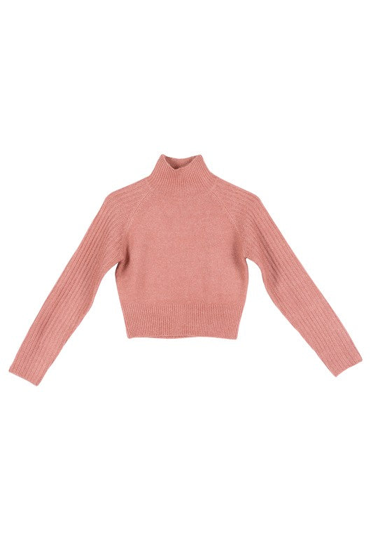 Crop Mock Neck Long Sleeve Sweater