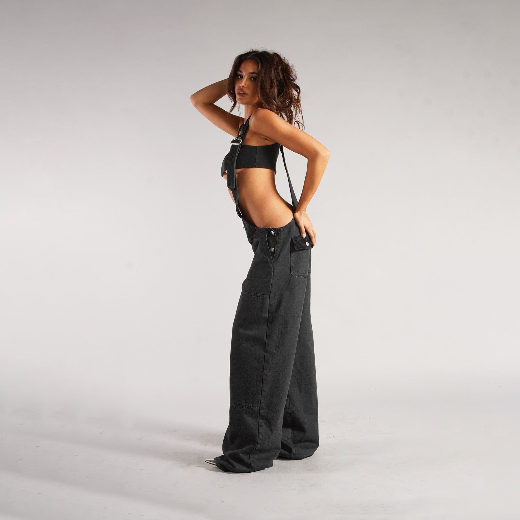 Denim Overalls - Y2K Zipper Suspender Wide Leg Jeans