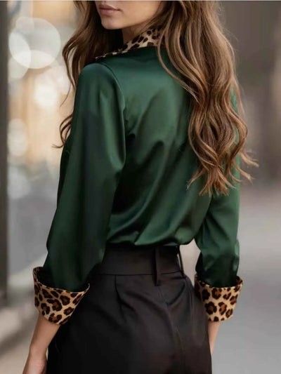 Leopard Trim Button Up Shirt