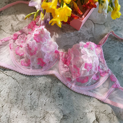 Floral Embroidered Garter Set - Lace Up Intimate Wear