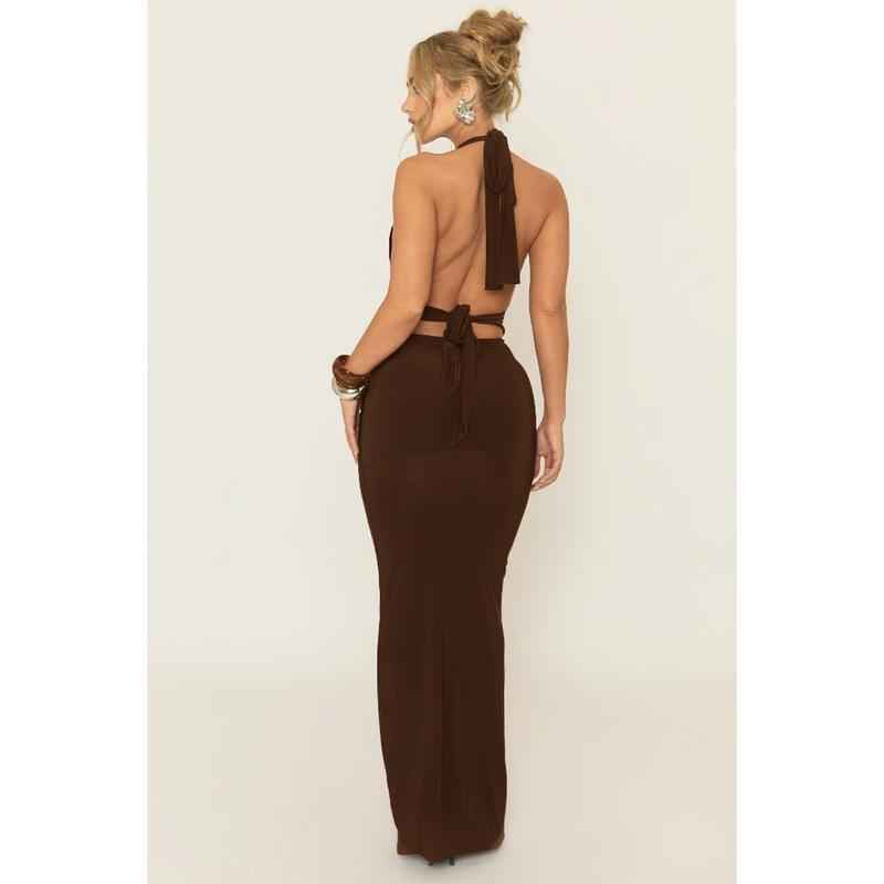 Womens Solid-Colored Sleeveless Backless Halter Dress