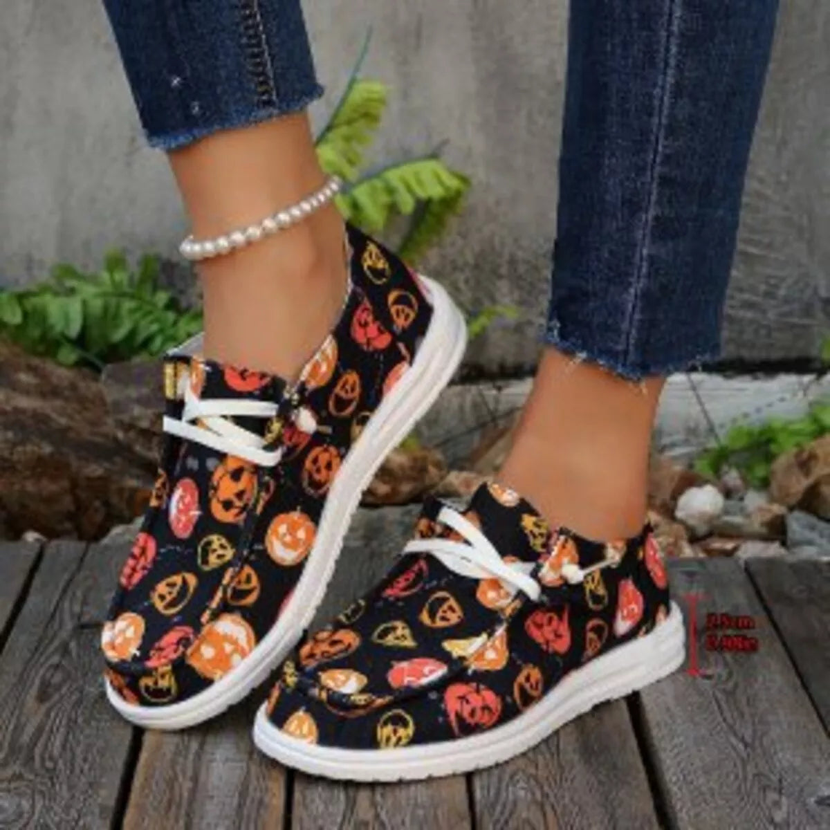 Trendsi Festive Round Toe Shoes with Pumpkin Print Perfect for Halloween Celebrations