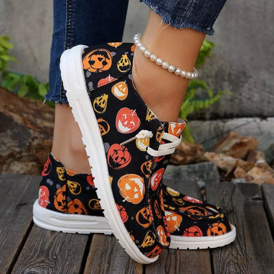 Trendsi Festive Round Toe Shoes with Colorful Pumpkin Print for Holiday Celebrations