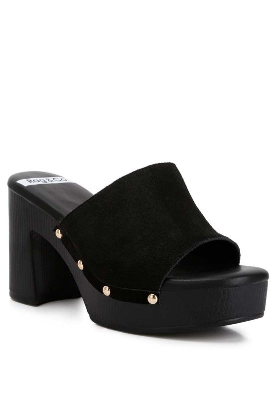 Cartera Suede High Block Heel Mules