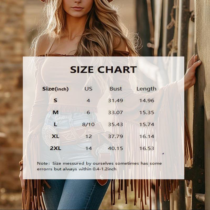 Women's Western Cowgirl Off-Shoulder Fringe Top - Slim Fitted Tassel Blouse