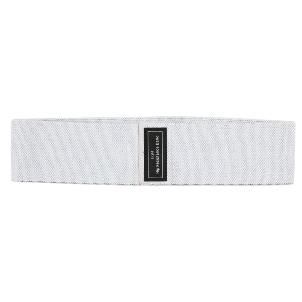 Fashions Envy white fabric Hip Booty Bands resistance loop with center label for glute workouts