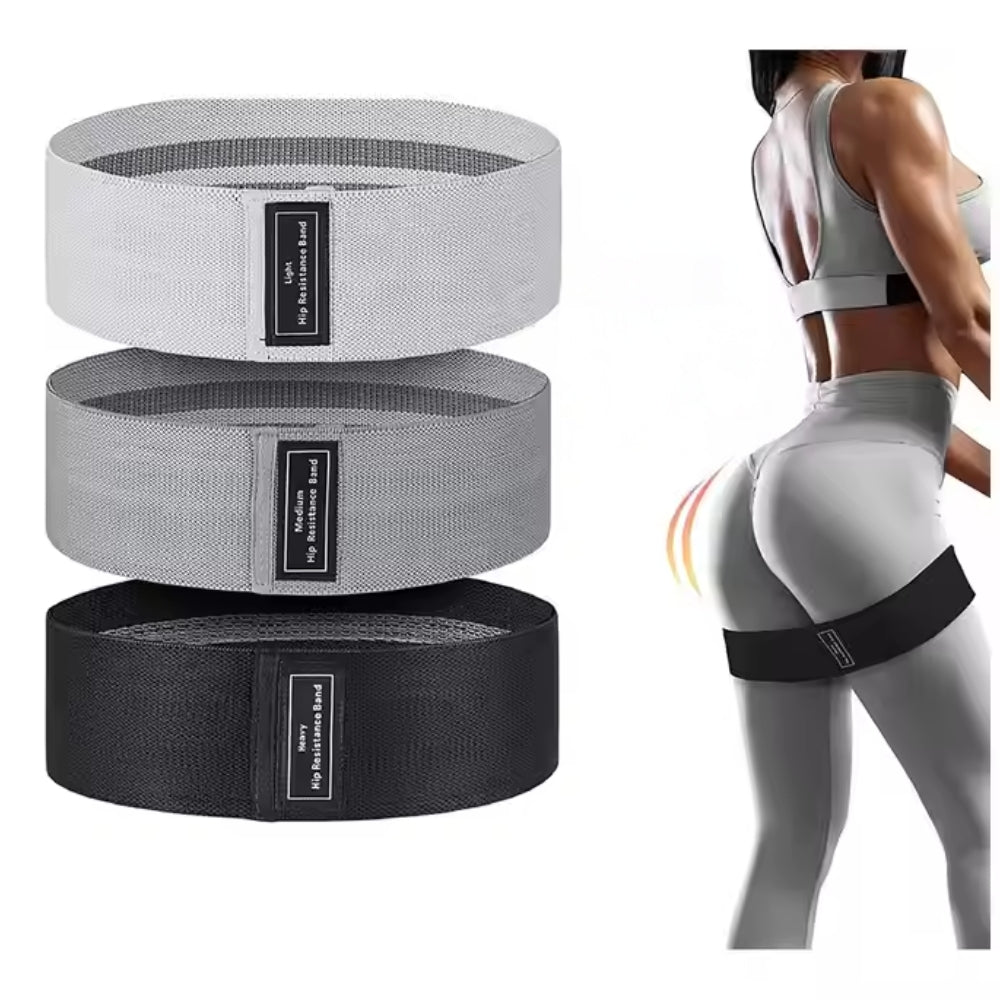Fashions Envy Hip Booty Bands set of three fabric resistance bands in gray and black for glute workouts
