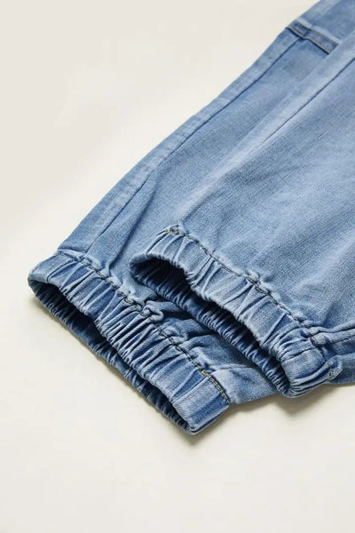 Trendsi Light Wash Joggers in soft denim with elastic gathered cuffs and relaxed tapered fit for casual wear