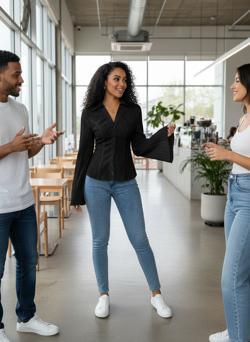 Flare Sleeve Button Up Shirt Lifestyle Image