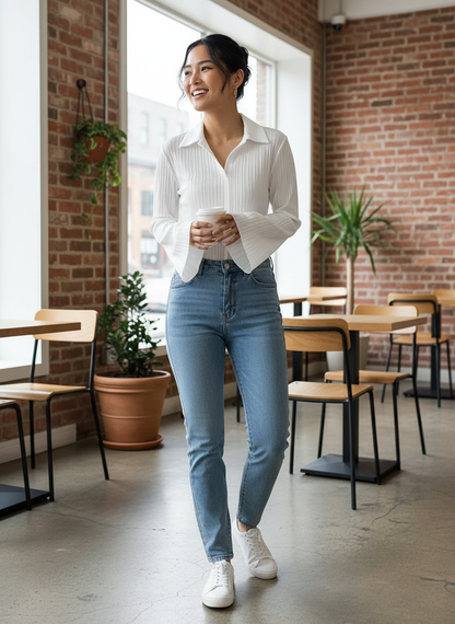 Flare Sleeve Button Up Shirt Lifestyle Image