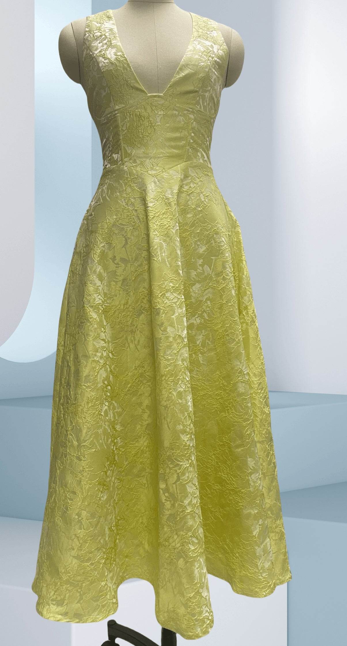 Floral Jacquard Wedding Dress in vibrant yellow with a flattering A-line silhouette for elegant bridal style