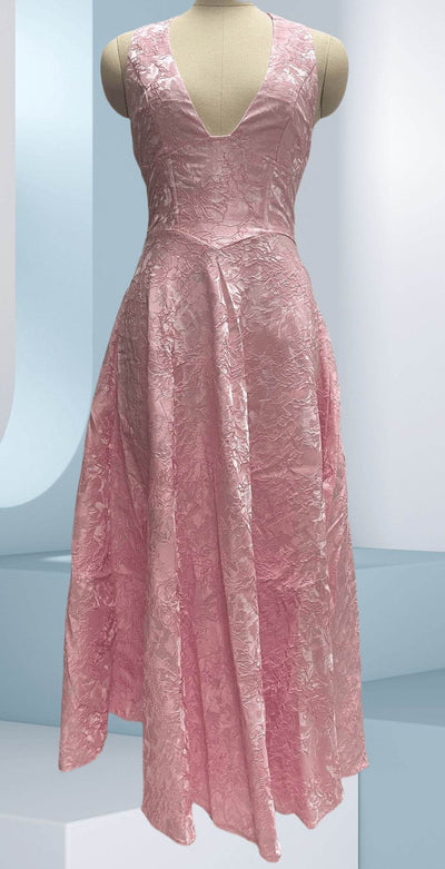 Trendsi Floral Jacquard Wedding Dress in Pink with a V-neckline and A-line silhouette
