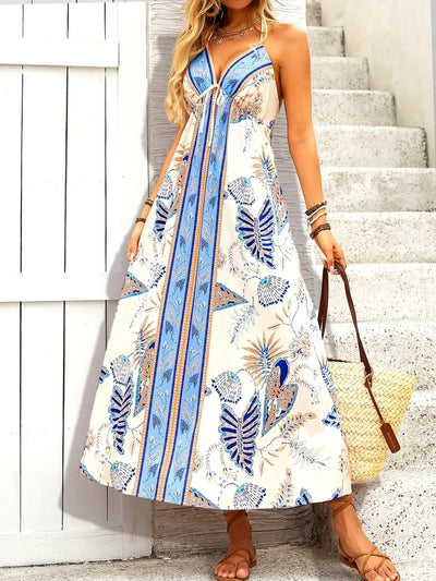 Trendsi Floral Print Maxi Dress with Blue and Beige Patterns for Summer Events