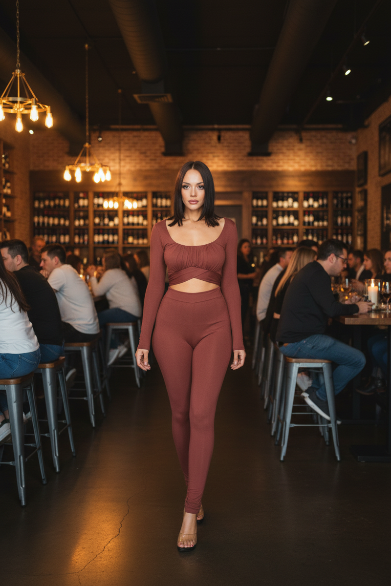 Front Shirring Back Tie Skinny Jumpsuit - Lifestyle