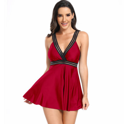 Trendsi red swim dress with black straps Full Coverage Summer Swimwear for comfortable beachwear