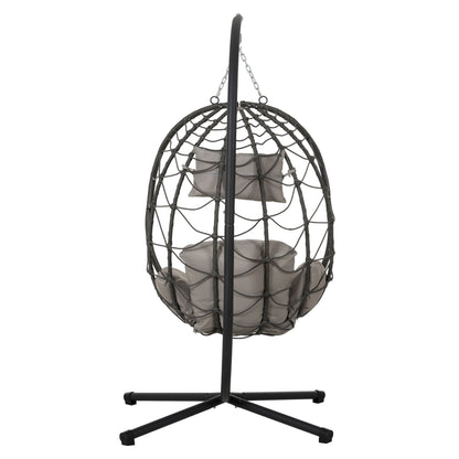 Trendsi outdoor hanging egg chair in gray woven rope with cushioned seat and metal stand for patio