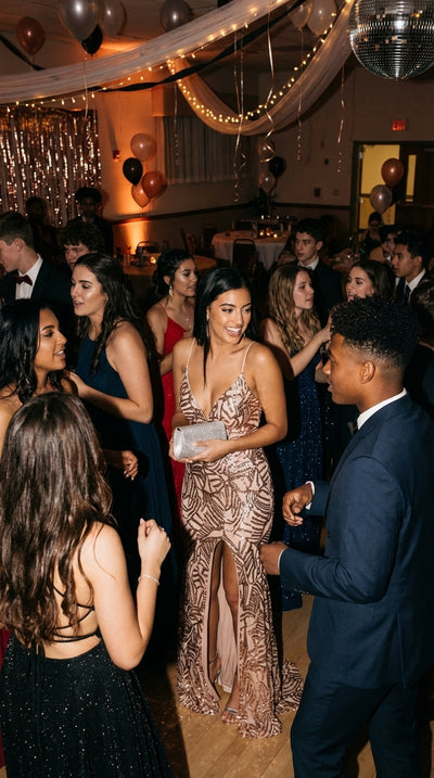 Spaghetti Strap Sequin Prom Gown - Deep V Maxi Slit Dress