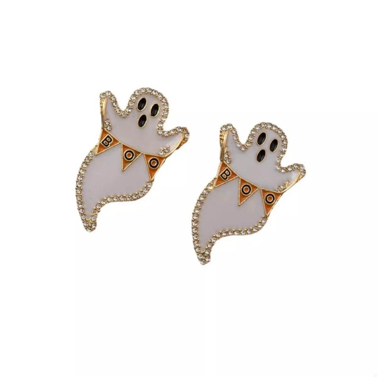 Ghost and Pumpkin Dangle Earrings with Sparkling Details for a Festive Look