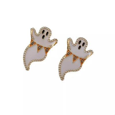 Ghost and Pumpkin Dangle Earrings with Sparkling Details for a Festive Look