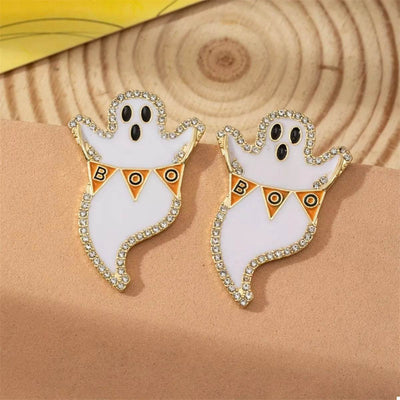 Ghost and Pumpkin Dangle Earrings with Sparkling Details for Halloween Accessories