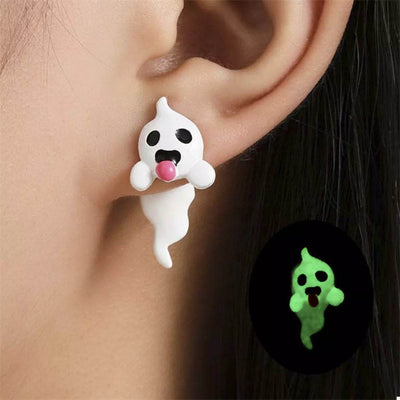 Cute Ghost and Pumpkin Dangle Earrings with Glow-in-the-Dark Features for Halloween Style