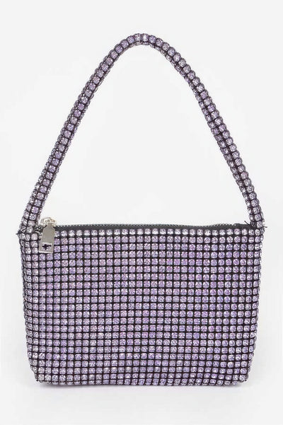 Small Hobo Bag CCWHOLESALECLOTHING purple rhinestone mesh shoulder bag with zip top and padded strap