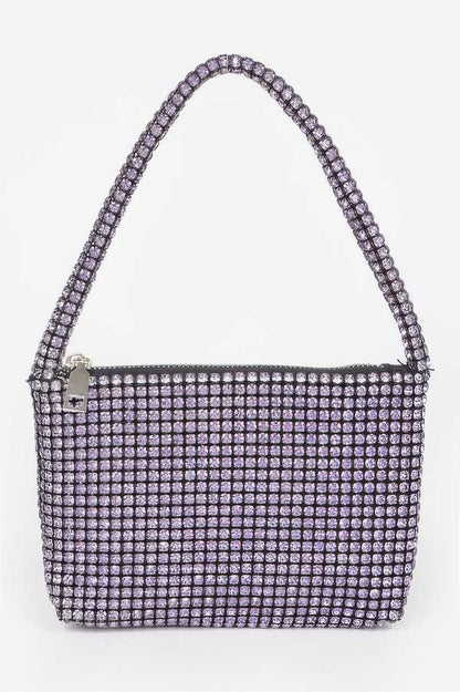 Small Hobo Bag CCWHOLESALECLOTHING purple rhinestone mesh shoulder bag with zip top and padded strap