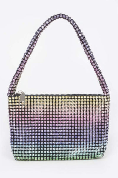 Small Hobo Bag by CCWHOLESALECLOTHING rhinestone encrusted iridescent gradient shoulder bag with top zipper