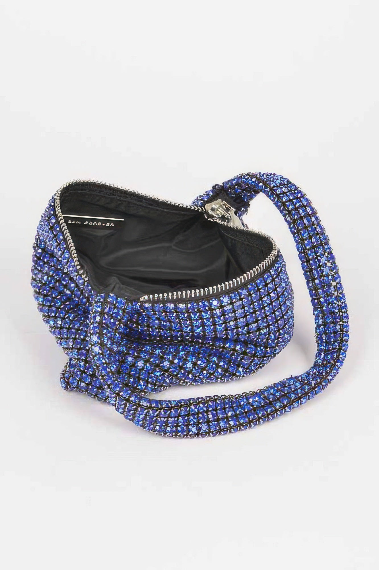 CCWHOLESALECLOTHING Small Hobo Bag blue rhinestone evening shoulder bag with zip and black interior