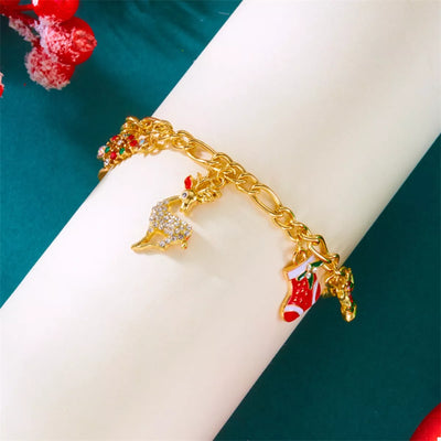 Gold-Plated Charm Bracelet with festive holiday charms and colorful details for stylish accessory lovers