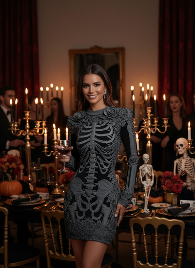 Gray Skeleton Dress Dinner