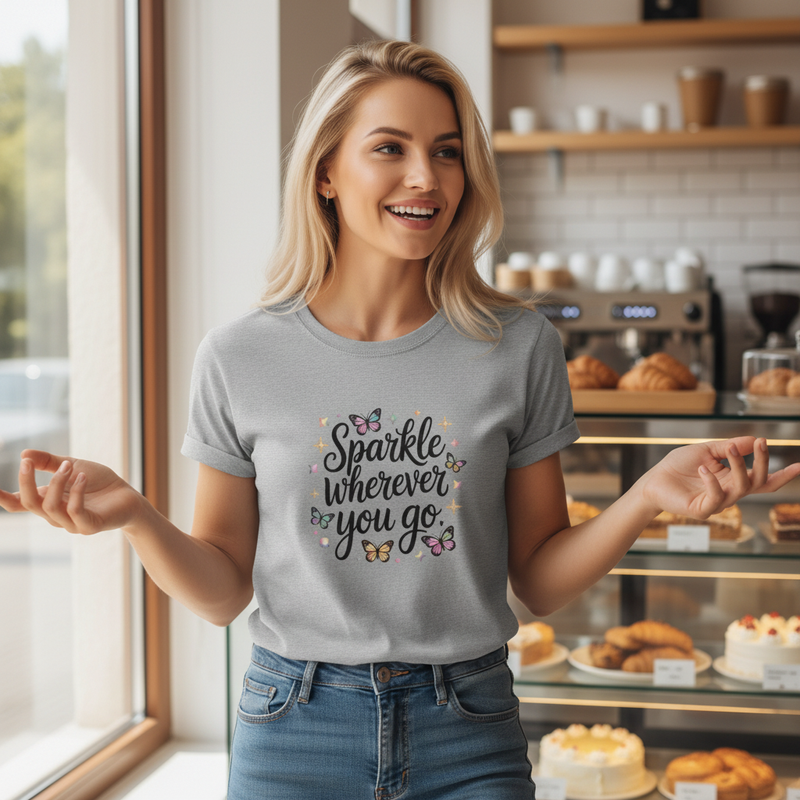 Gray T-Shirt Bakery Cafe Close Up