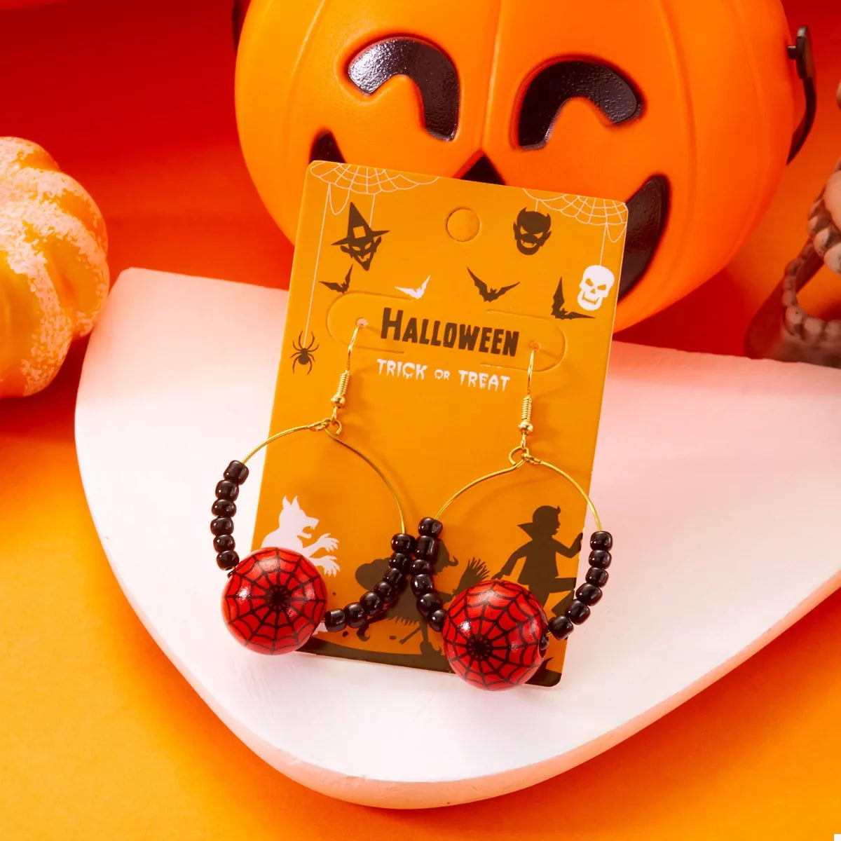 Trendsi Halloween Bead Earrings with Spider Web Design and Black Beads for Festive Style