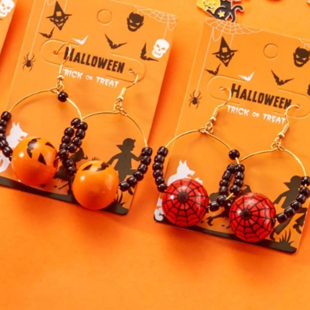 Halloween Bead Earrings with Pumpkin and Spider Design for Halloween Festivities