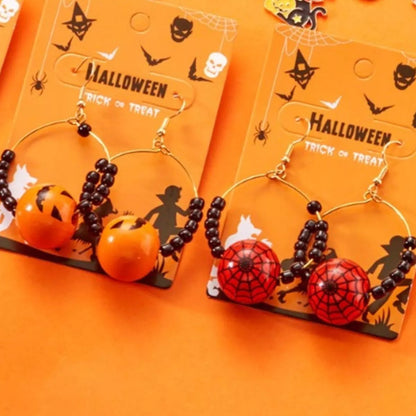 Halloween Bead Earrings with Pumpkin and Spider Design for Halloween Festivities