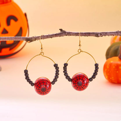Trendsi Halloween Bead Earrings with Spider Design and Black Beads, Perfect for Halloween Celebrations