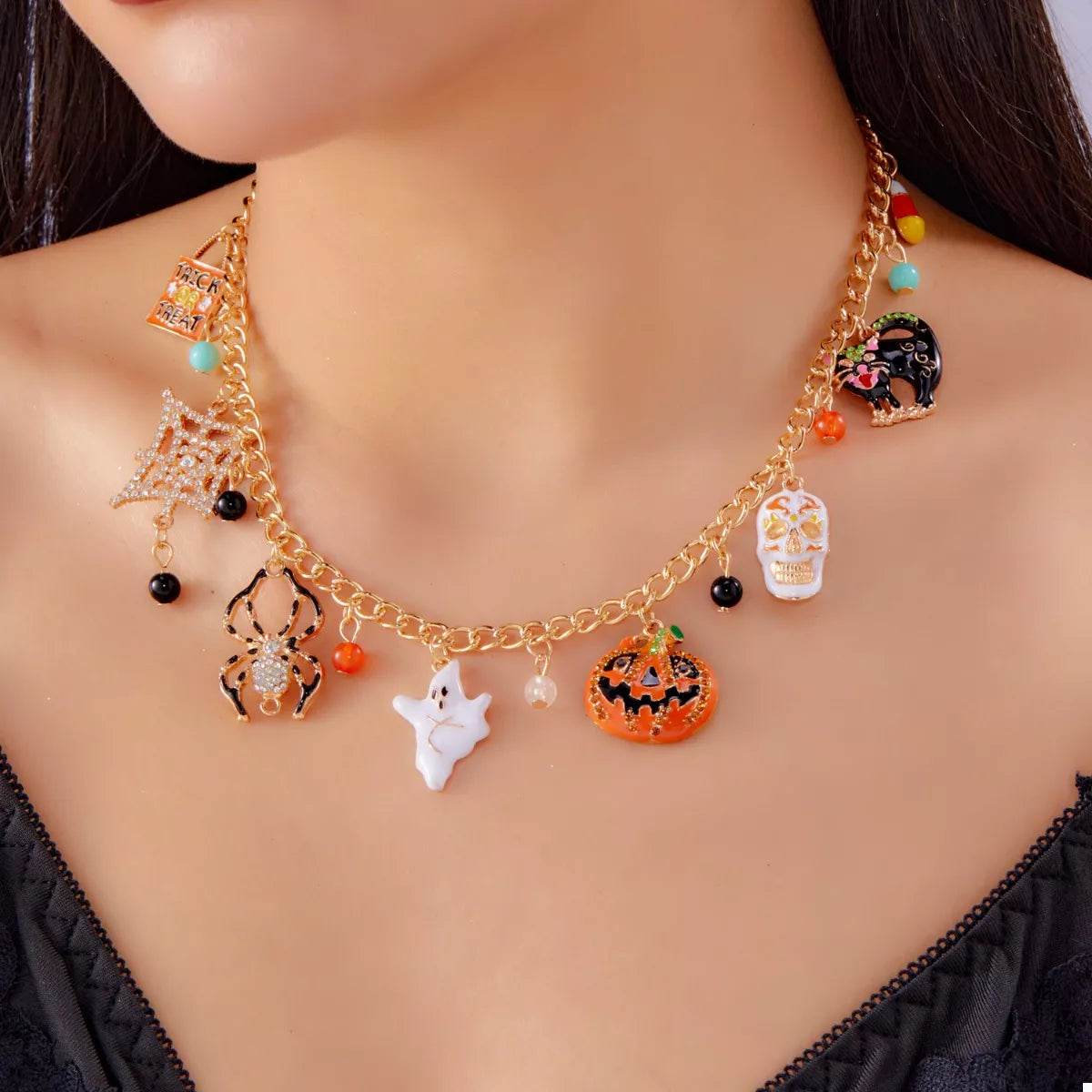 Halloween Charm Necklace - 18K Gold Plated Festive Pendant - Fashions Envy