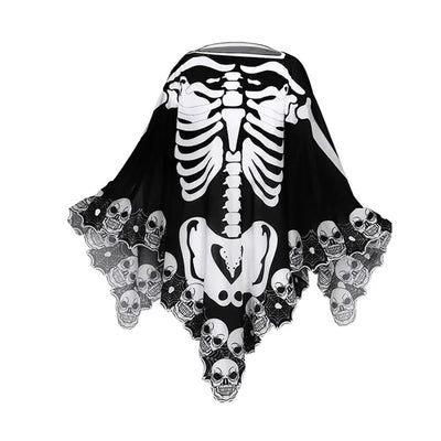 Halloween Costume Skeleton Skull Bones Lace Cape Shawl Poncho - Fashions Envy
