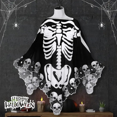 Halloween Costume Skeleton Skull Bones Lace Cape Shawl Poncho - Fashions Envy