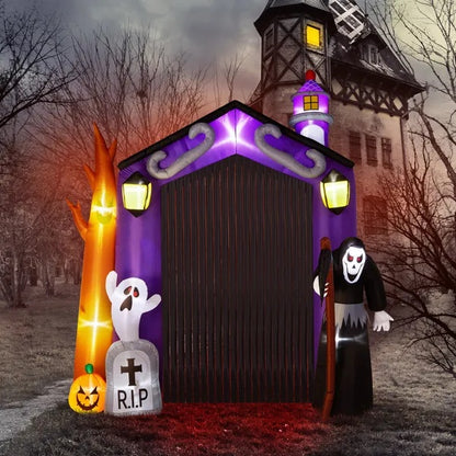 9.8 FT Halloween Inflatables Haunted House Castle Archway Outdoor Decorations - Fashions Envy