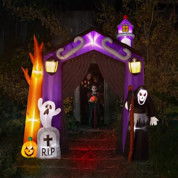 9.8 FT Halloween Inflatables Haunted House Castle Archway Outdoor Decorations - Fashions Envy