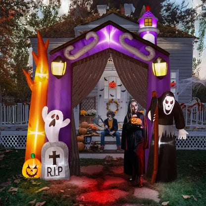 9.8 FT Halloween Inflatables Haunted House Castle Archway Outdoor Decorations - Fashions Envy