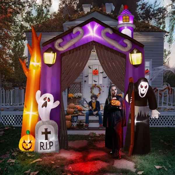 9.8 FT Halloween Inflatables Haunted House Castle Archway Outdoor Decorations - Fashions Envy