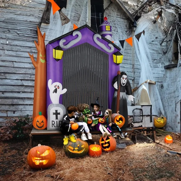 9.8 FT Halloween Inflatables Haunted House Castle Archway Outdoor Decorations - Fashions Envy