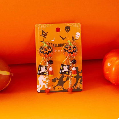 Halloween Pumpkin Earrings with Halloween Charms - Fashions Envy