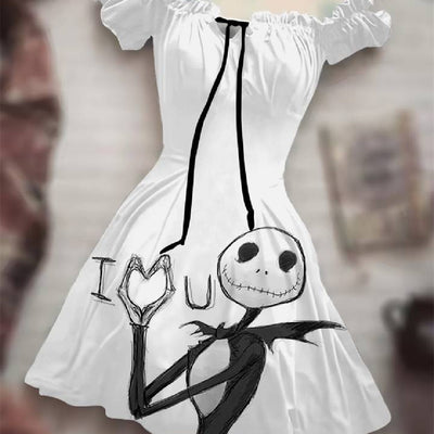 CJ Halloween Skull Dress featuring a playful Jack Skellington design with a heart